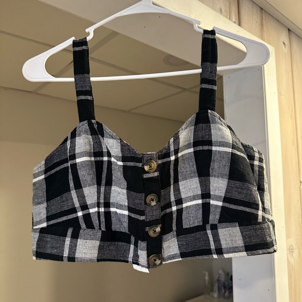 Plaid Button-Up Crop Top